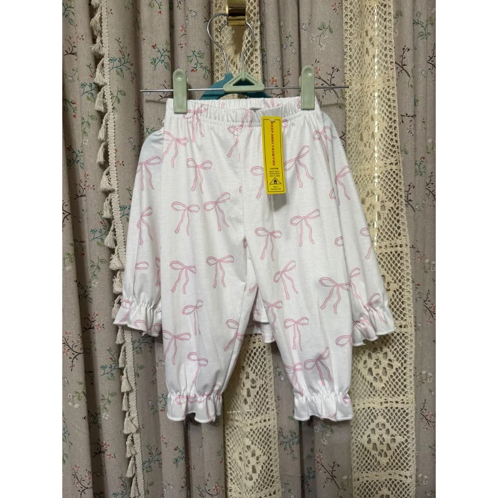 SHEIN Baby Girls 9-12M Pink Bow Pajama Set Peter Pan Collar Ruffle NWT